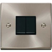 Show details for  10AX 2 Way Plate Switch, 2 Gang, Satin Chrome, Black Trim, Deco Range