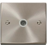 Show details for  Non-Isolated Coaxial Socket Outlet, 1 Gang, Satin Chrome, White Trim, Deco Range