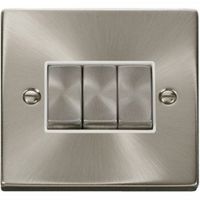 Show details for  10AX 2 Way Plate Switch, 3 Gang, Satin Chrome, White Trim, Deco Range