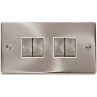 Show details for  10AX 2 Way Plate Switch, 4 Gang, Satin Chrome, White Trim, Deco Range