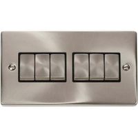 Show details for  10AX 2 Way Plate Switch, 6 Gang, Satin Chrome, Black Trim, Deco Range