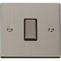 Show details for  10AX 2 Way Plate Switch, 1 Gang, Stainless Steel, Black Trim, Deco Range