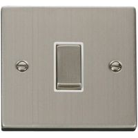 Show details for  10AX 2 Way Plate Switch, 1 Gang, Stainless Steel, White Trim, Deco Range