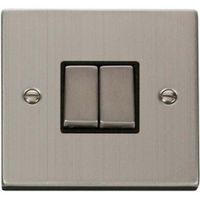 Show details for  10AX 2 Way Plate Switch, 2 Gang, Stainless Steel, Black Trim, Deco Range