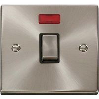 Show details for  20A Double Pole Control Switch with Neon, 1 Gang, Satin Chrome, Black Trim, Deco Range