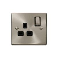 Show details for  Click Deco 13A DP 1 Gang Single Switched Socket Black Insert Satin Chrome    