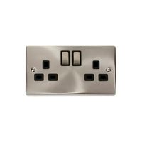 Show details for  Click Deco 13A DP 2 Gang Single Switched Socket Black Insert Satin Chrome    