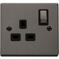 Show details for  Click Deco 13A DP 1 Gang Single Switched Socket Black Insert Black Nickel
