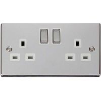 Show details for  13A Double Pole Switched Socket, 2 Gang, Polished Chrome, White Trim, Deco Range