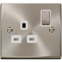 Show details for 13A Double Pole Switched Socket, 1 Gang, Satin Chrome, White Trim, Deco Range