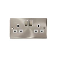 Show details for  Click Deco 13A DP 2 Gang Single Switched Socket White Insert Satin Chrome    
