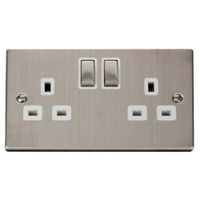 Show details for 13A Double Pole Switched Socket, 2 Gang, Stainless Steel, White Trim, Deco Range