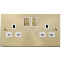 Show details for  13A Double Pole Switched Socket, 2 Gang, Satin Brass, White Trim, Deco Range