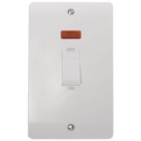 Show details for 45A Double Pole Switch with Neon and White Rocker, 2 Gang, White, Mode Range