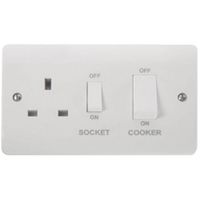 Show details for  45A Double Pole Switch with 13A Switched Socket with White Rocker, 2 Gang, White, Mode Range