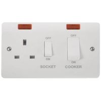 Show details for 45A Double Pole Switch with 13A Switched Socket with Neon and White Rocker, 2 Gang, White, Mode Range