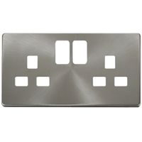 Show details for 13A Switched Socket Cover Plate, 2 Gang, Brushed Stainless, Definity Range