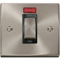 Show details for  45A Double Pole Plate Switch with Neon, 1 Gang, Satin Chrome, Black Trim, Deco Range