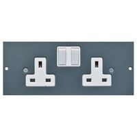 Show details for  Switched Socket, 2 Gang, 185mm x 76mm, Galvanised Steel, Grey