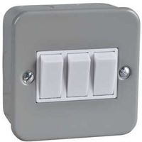 Show details for  Metal Clad 10AX 2 Way Switch, 3 Gang, Grey, White Insert, Exclusive Range