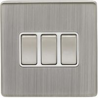 Show details for  10A 2 Way Switch, 3 Gang, Satin Nickel, White Trim, Concealed 6mm Range