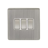 Show details for  10A 3 Gang 2 Way Switch - Satin Nickel/White