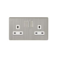 Show details for  Screwless 13A 2 Gang DP Switched Socket - Satin Nickel/White