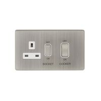 Show details for  45A 2 Gang DP Cooker Switch & Socket - Satin Nickel/White