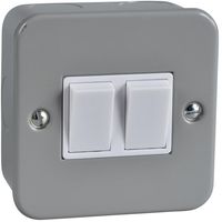 Show details for  Metal Clad 10AX 2 Way Switch, 2 Gang, Grey, White Insert, Exclusive Range