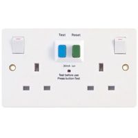Show details for  13A Switched Double Pole RCD Socket, 2 Gang, White, Square Edged Range