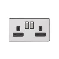 Show details for  Screwless 13A 2 Gang DP Switched Socket - Polished Chrome/Black