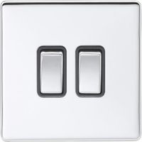 Show details for 10A 2 Way Switch, 2 Gang, Polished Chrome, Black Trim, Concealed 6mm Range