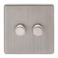 Show details for  2 Gang 2 Way 400W Dimmer Switch - Satin Nickel/White